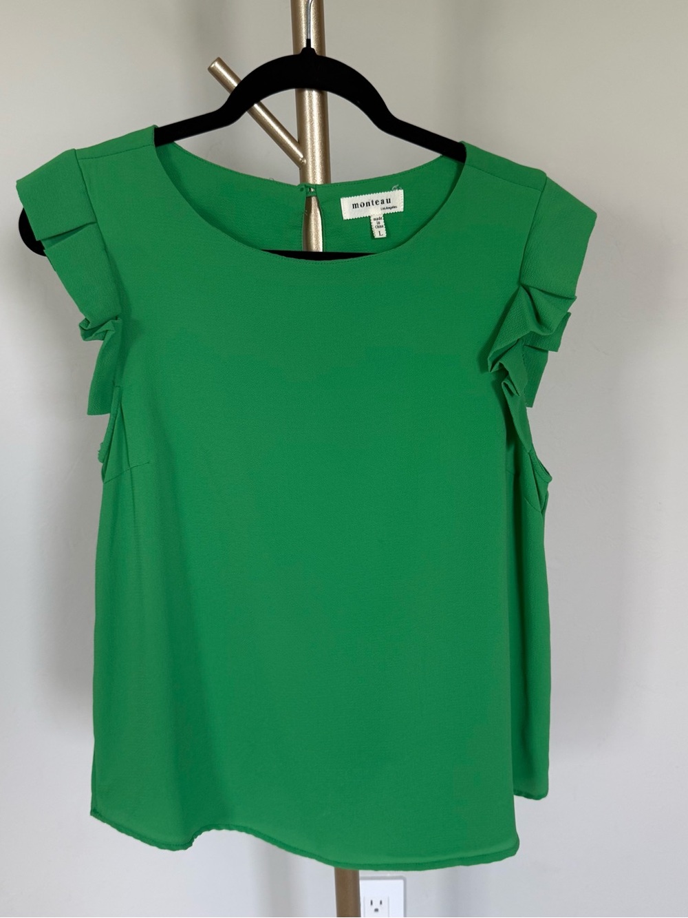 Monteau Green Ruffle Sleeve Women's Top